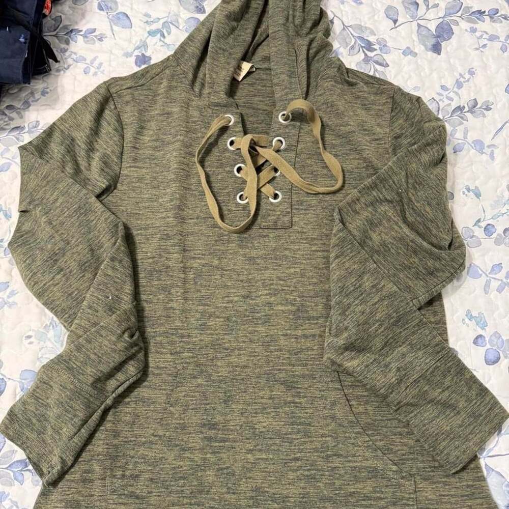 Balance Collection Green Heathered Lace-Up Hoodie